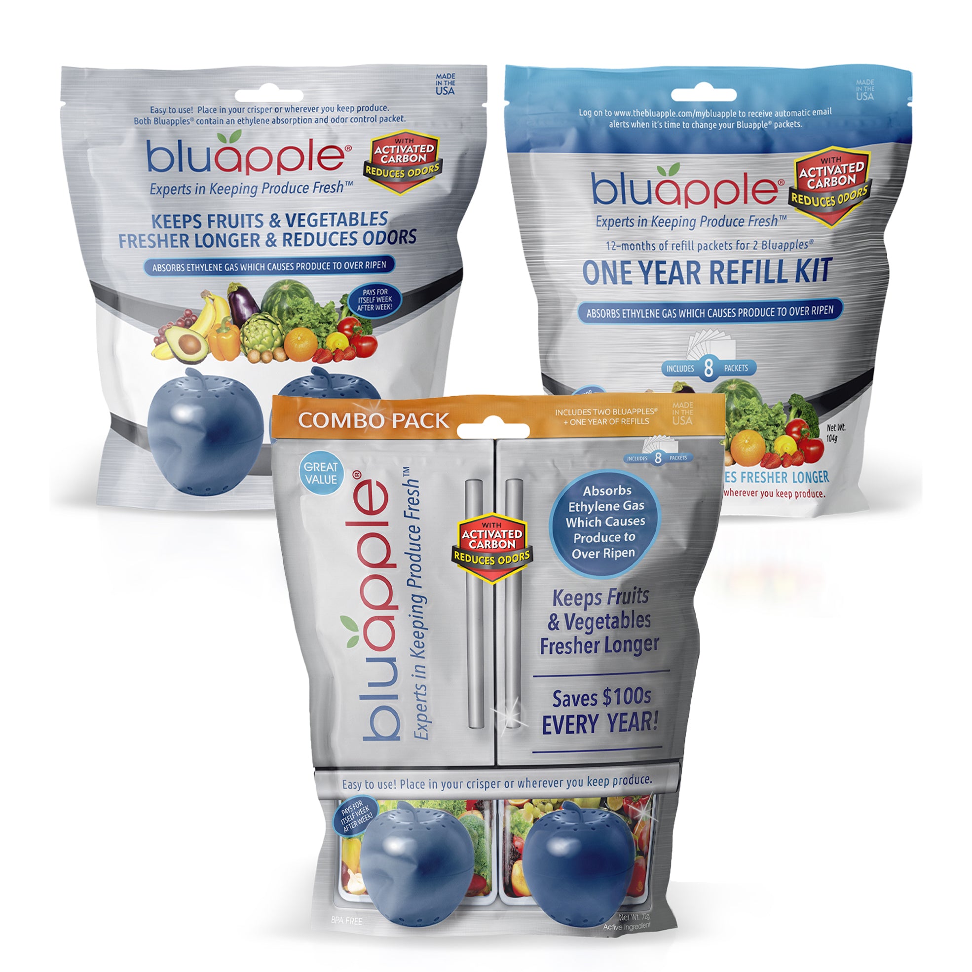 Bluapple Produce Saver Combo Pack - Keeps Fruits & Veggies Fresh