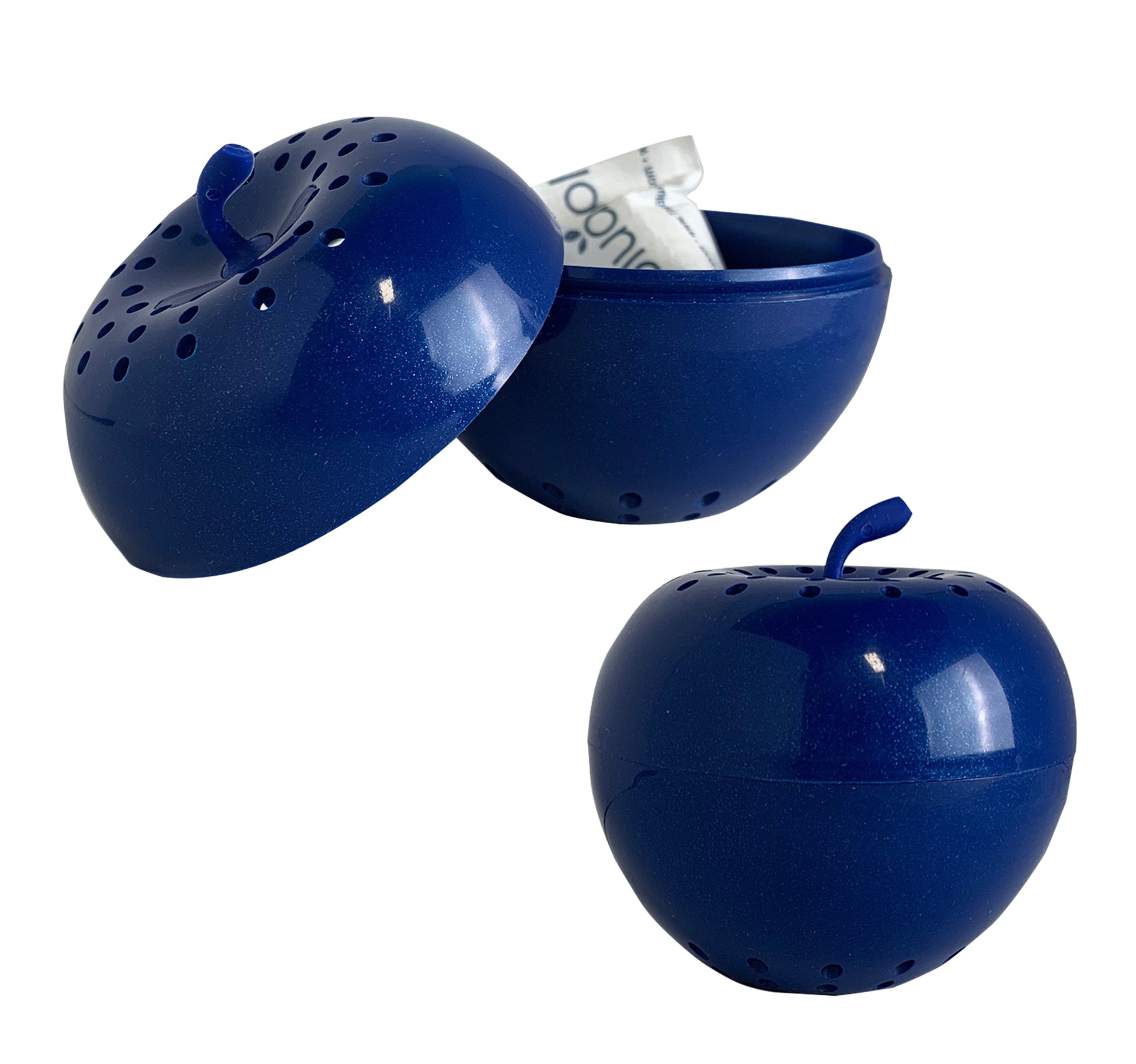 Carbon bluapples one open with a packet in it