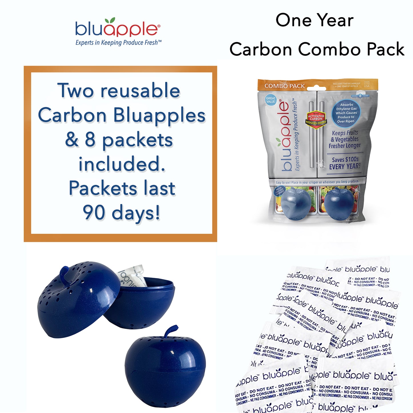 Bluapple Carbon combo pack - 2 bluapples and 8 packets, each packet lasts 90 days