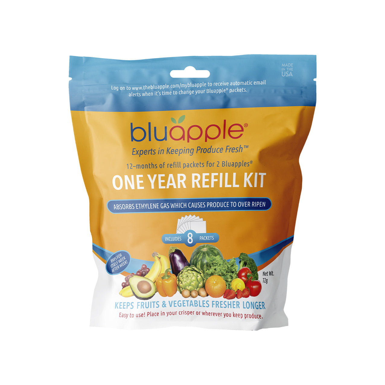 Bluapple 1 Year Carbon Refill Kit Includes 8 Packets For 2 Bluapples With  Carbon - For 1 Full Year To Keep Produce Fresh Longer And Help Absorb