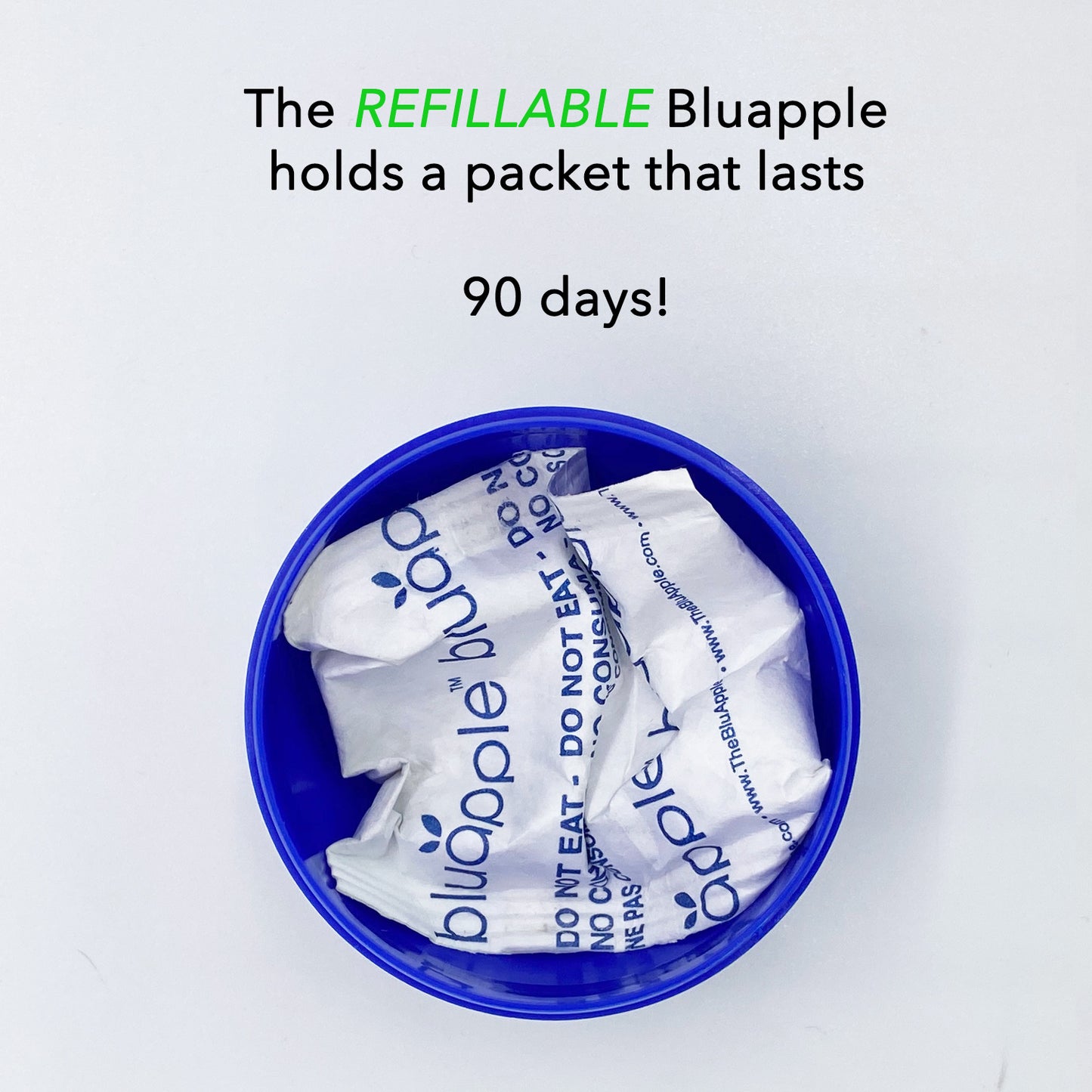 Bluapple bottom with a packet inside