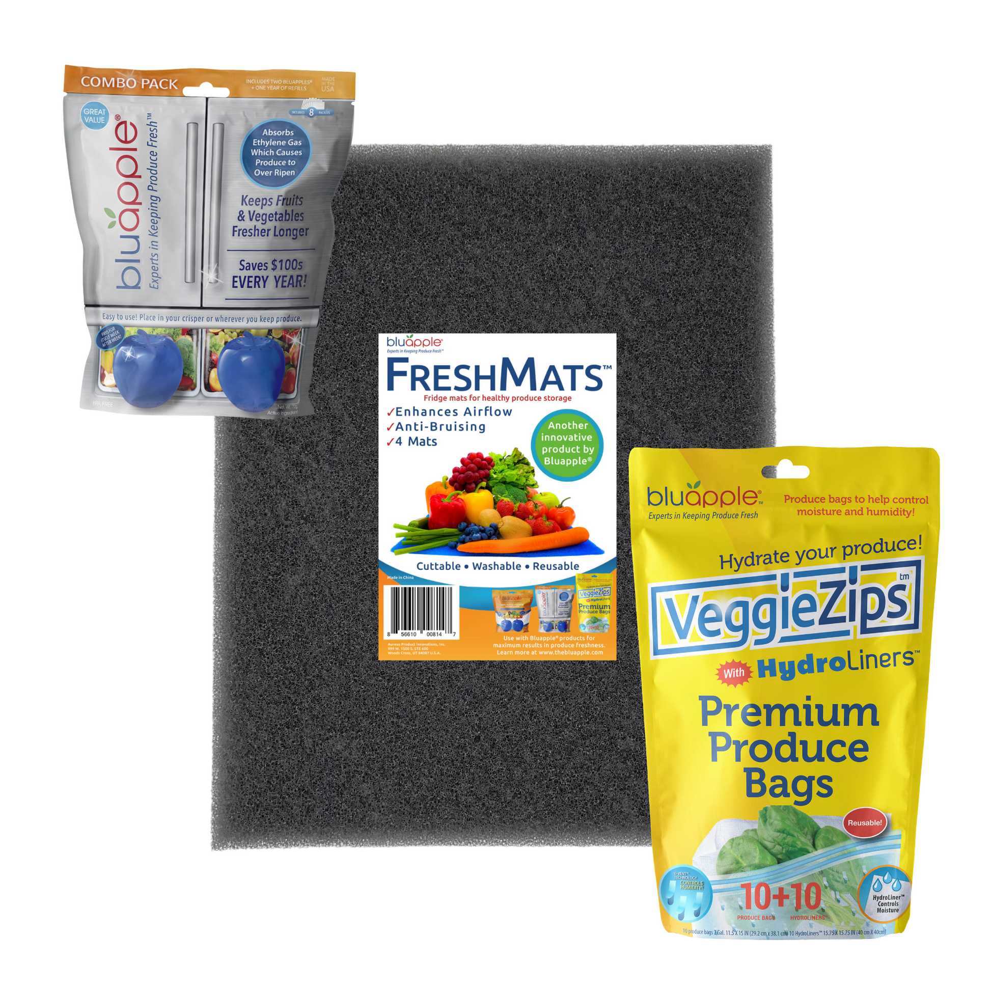Bluapple Produce Saver 2-Pack - Keeps Fruits & Vegetables Fresh Longer in  Refrigerator Crisper, Shelves, and Fruit Bowls, Lasts up to 3 Months