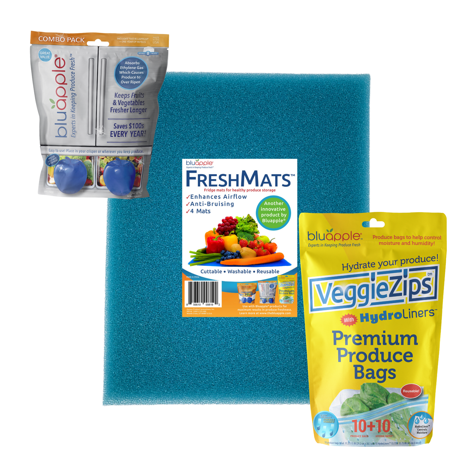Bluapple Produce Saver 2-Pack - Keeps Fruits & Vegetables Fresh Longer in  Refrigerator Crisper, Shelves, and Fruit Bowls, Lasts up to 3 Months