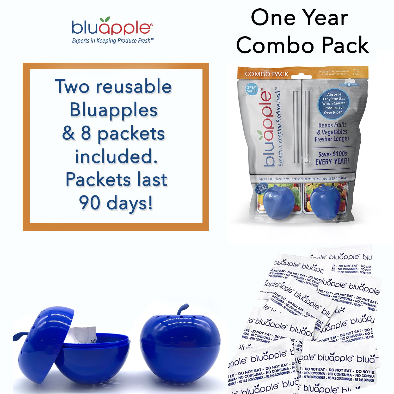 Bluapple Classic Produce Saver 15-Month Bundle, Vegetable & Fruit Fresh  Produce Protector, Ethylene Gas Absorber, Food Freshness Extender, Fresh  Fruit