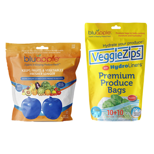 Bluapple Produce Saver Combo Pack - Keeps Fruits & Veggies Fresh in  Refrigerator Crisper/Shelves, Lasts up to 3 Months, 8 Packets and 2  Bluapples for